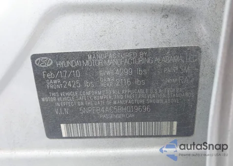 2011 Hyundai Sonata Gls из США, поврежденный, VIN 5NPEB4AC5BH019696